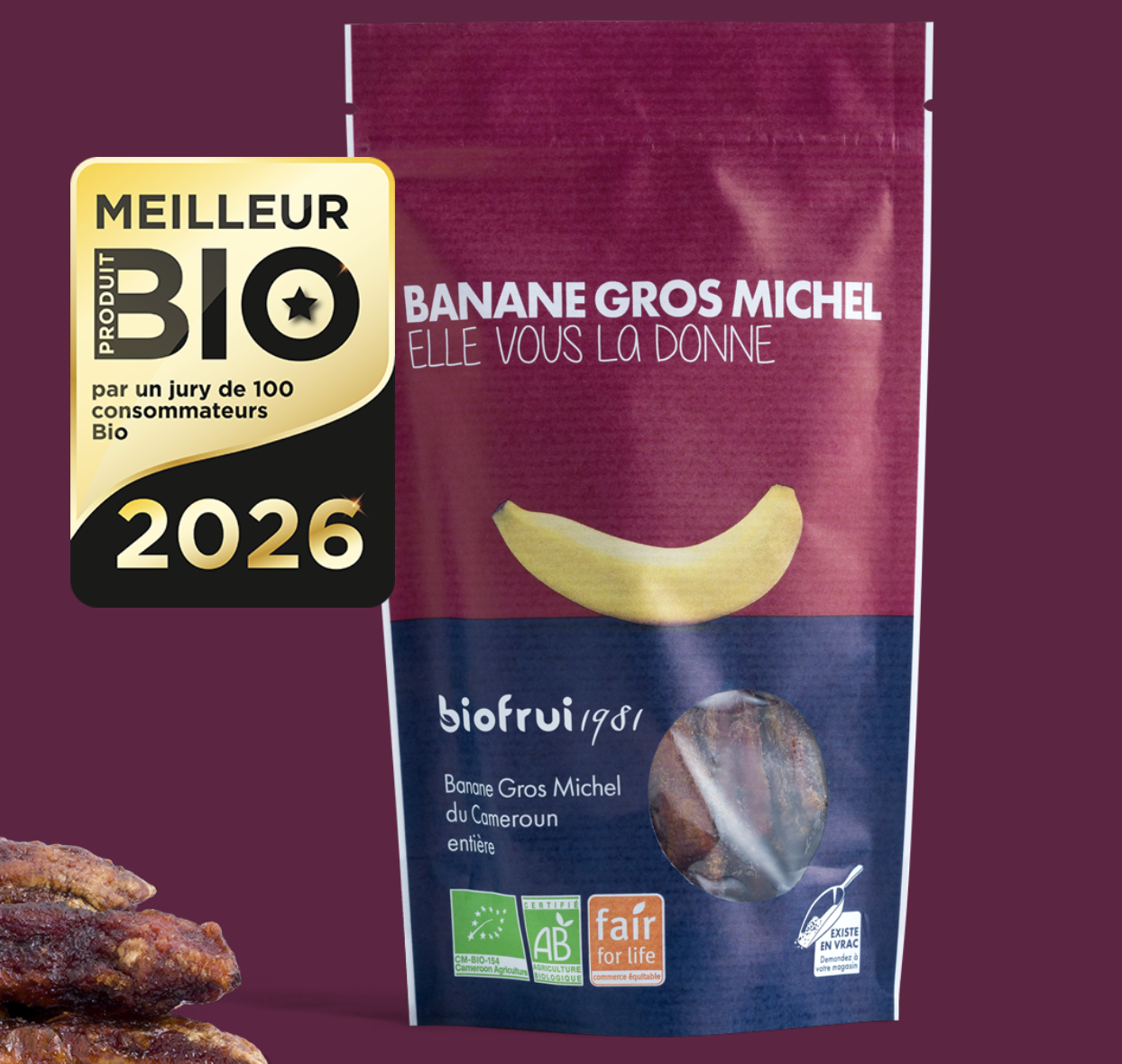 Banane Gros Michel du Cameroun entière bio et équitable – 150 g