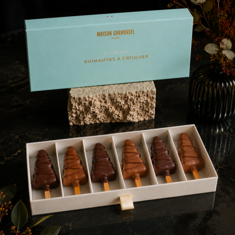 Coffret de 6 sapins de noël en guimauve au chocolat